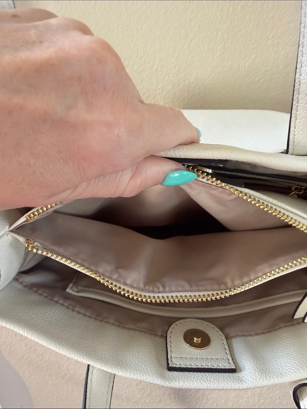 Nine West Cream Leather Tote with Logo Medallion - Picture 7 of 12